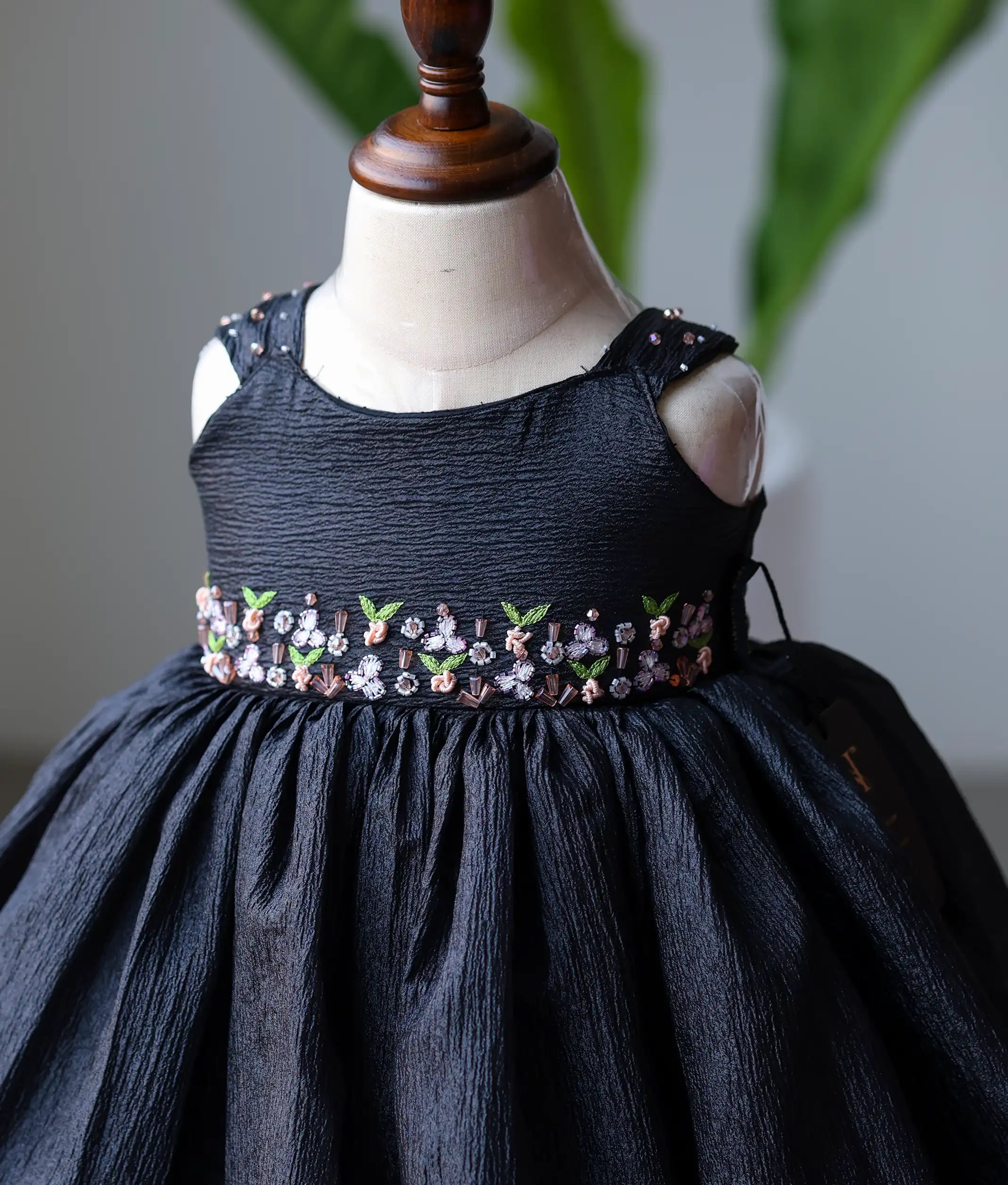 Black Crush Organza Handworked Birthday Frock For Baby Girl [2874]