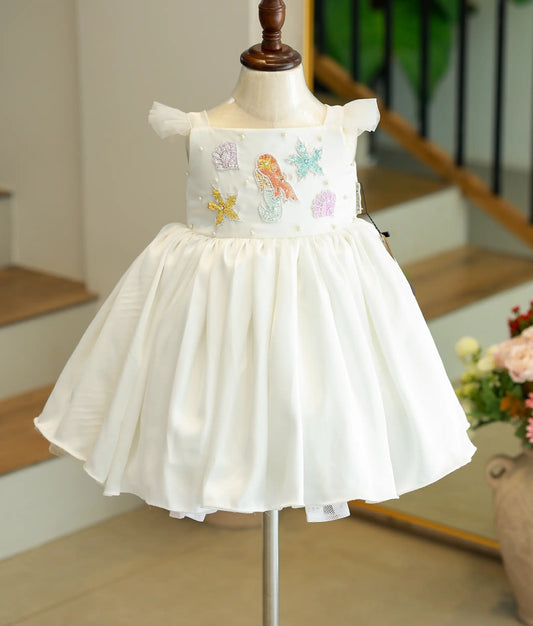 White Double Side Satin Mermaid Theme Dress For Baby Girl [Ready to ship:2890]