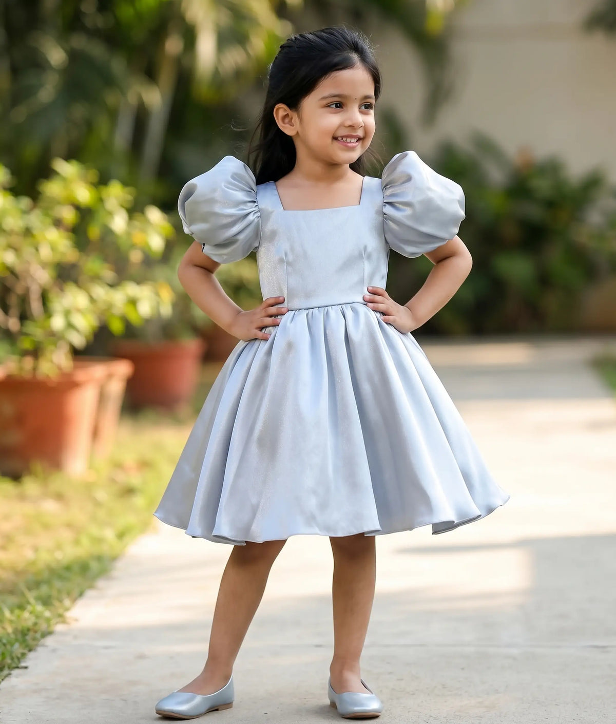 Silver Metallic Rafaella Elegant Birthday Frock for Baby Girl [2925]