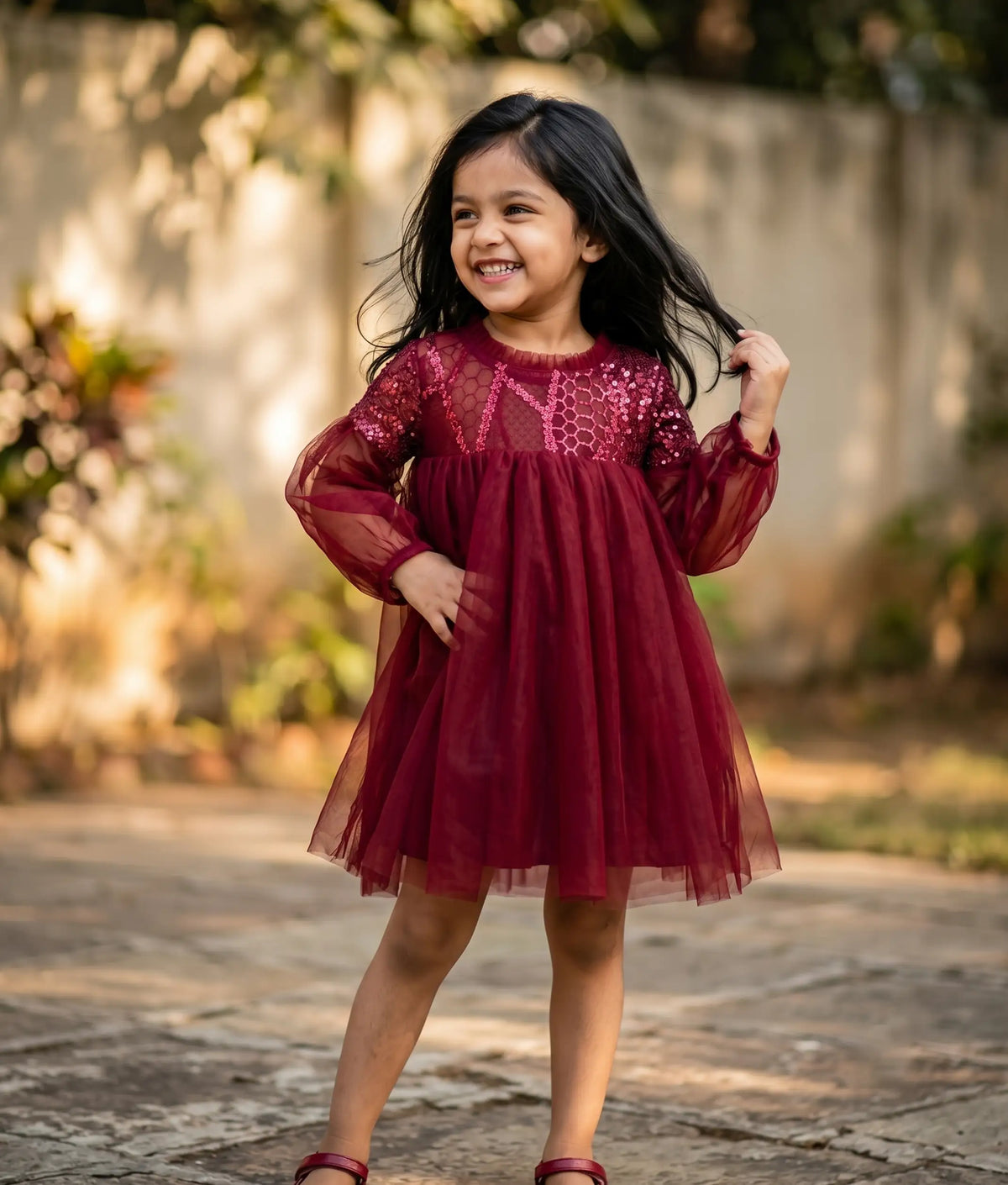 Maroon Work Materal Net Frock For Baby Girl [2965]
