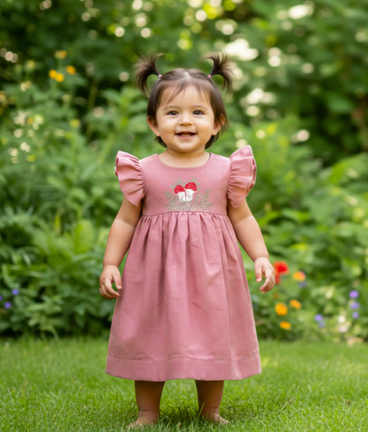 Brick Red Cute Embroidery Cotton frock For Baby Girl [Ready to ship :2966)