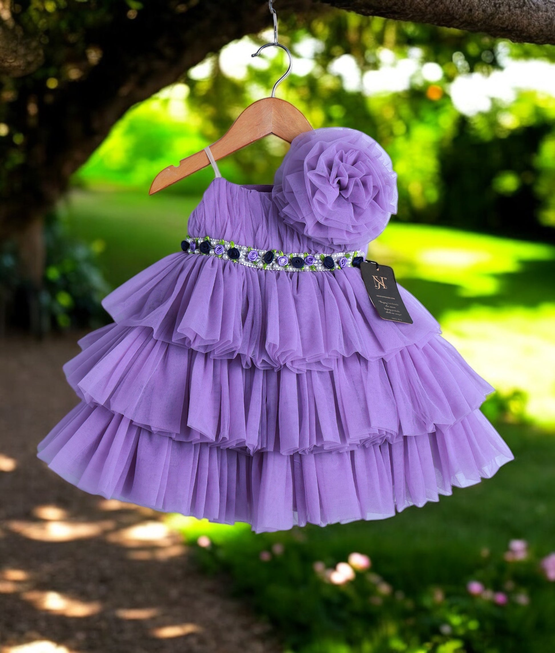 Lavender Handwork Western Step Birthday Frock For Baby Girl