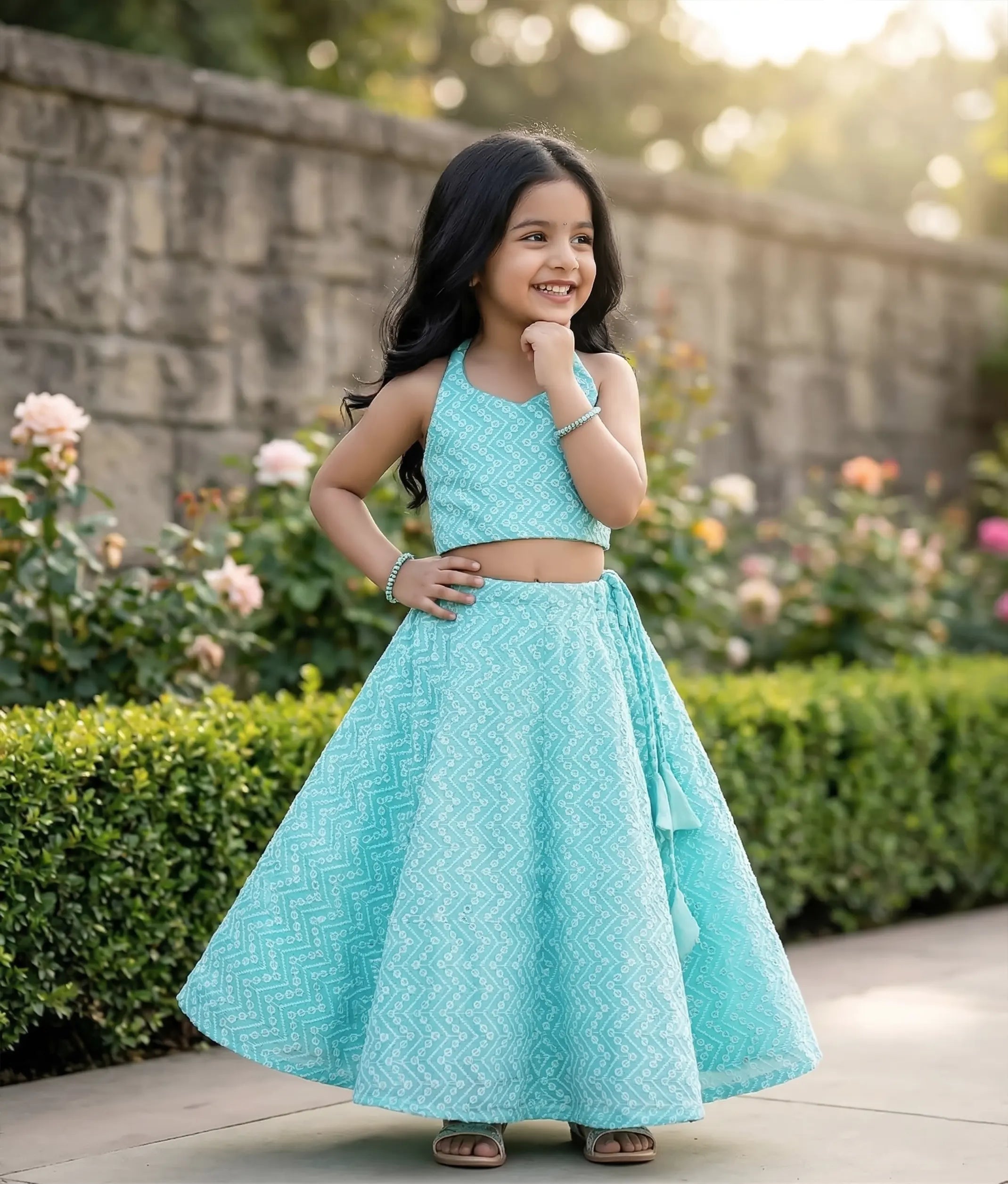 Occasion Blue Worked Georgette Skirt and Top for vishu [5085]