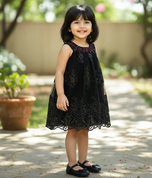 Black Work Material Handworked A-line Frock For Baby Girl [Ready To Ship:5089]