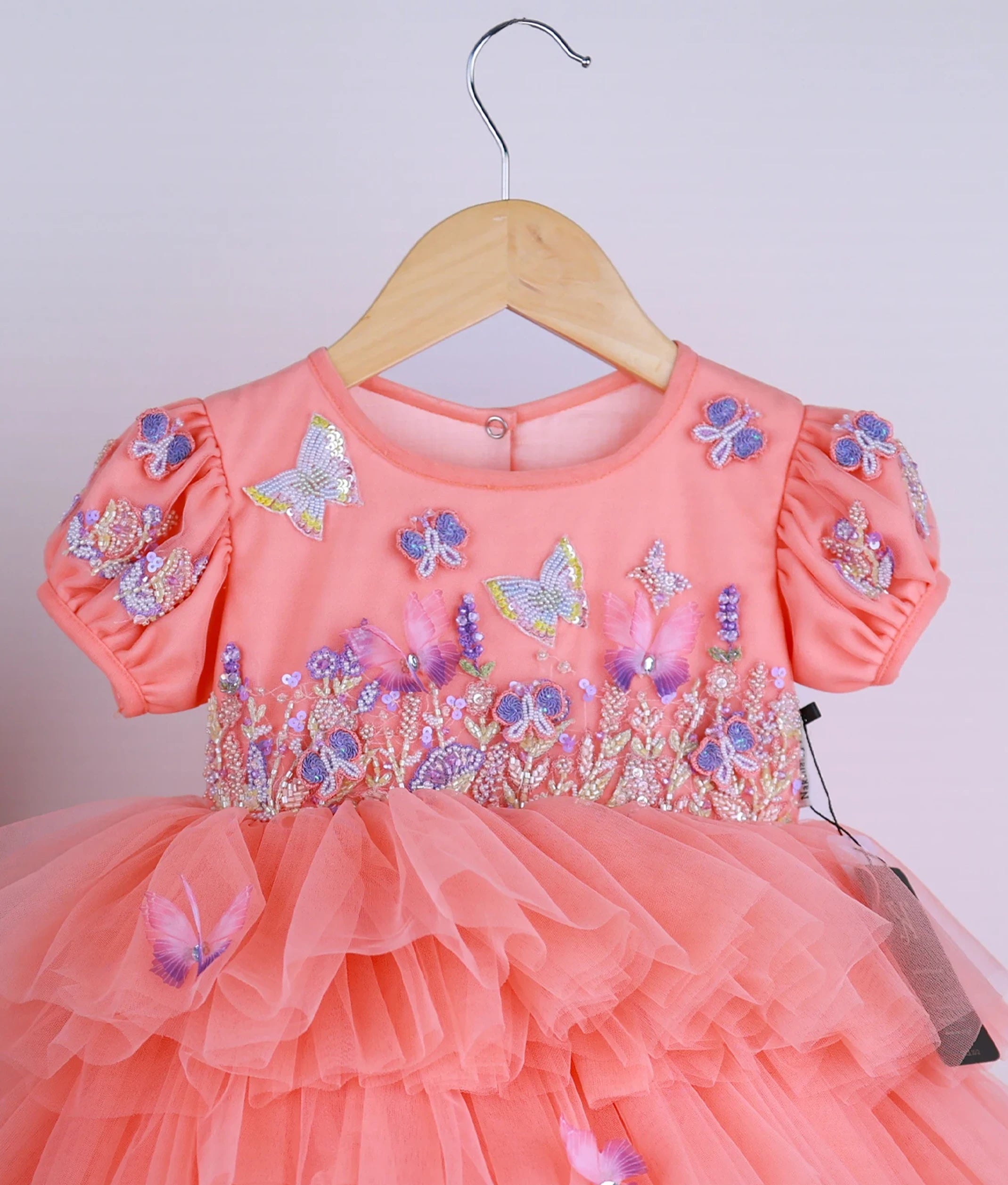 Peach Butterfly Theme Step Birthday Dress For Baby Girl [Pre Order :5119]