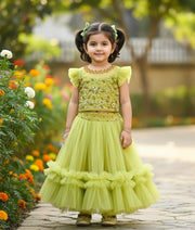 Pastel Green Tulle Net Handworked Skirt and Top For Baby Girl [5130]