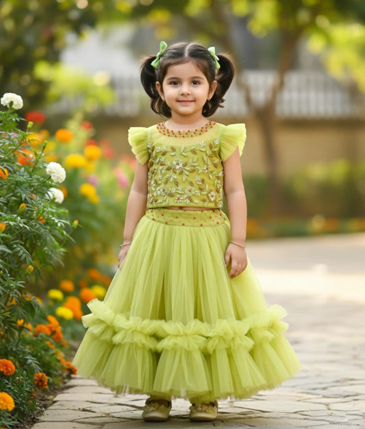 Pastel Green Tulle Net Handworked Skirt and Top For Baby Girl [Ready to ship :5130]