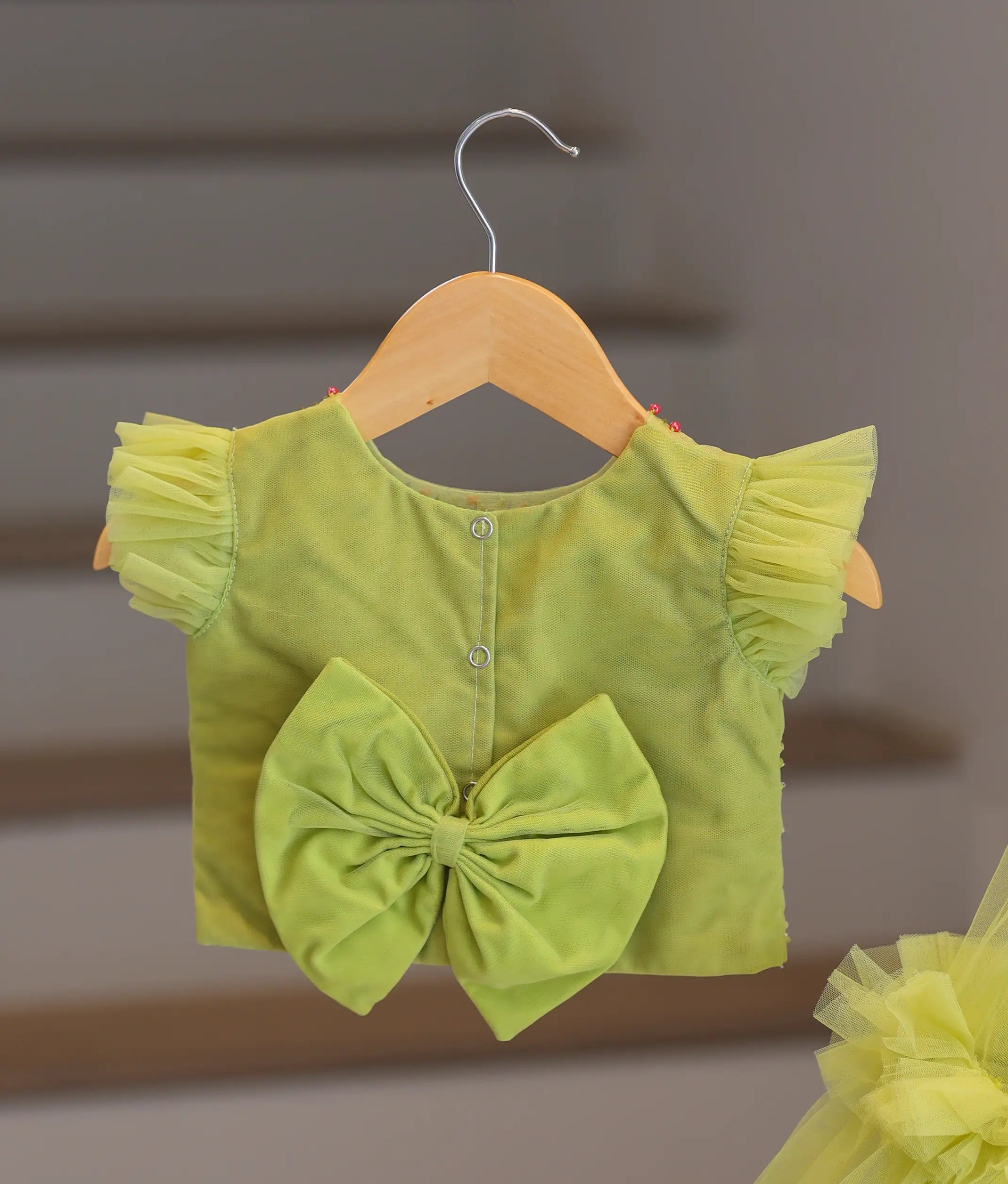 Pastel Green Tulle Net Handworked Skirt and Top For Baby Girl [5130]