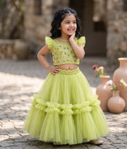 Pastel Green Tulle Net Handworked Skirt and Top For Baby Girl [5130]