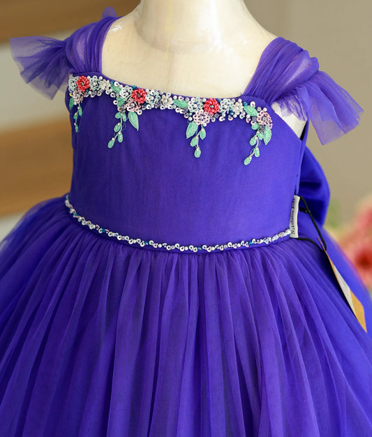 Dark and Light Blue Tulle Net Handwork Birthday Gown For Baby Girl [Pre order:5152]