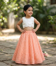 Offwhite Handworked Crop top With Beige Georgetta Full Length Skirt For Baby Girl [5193]