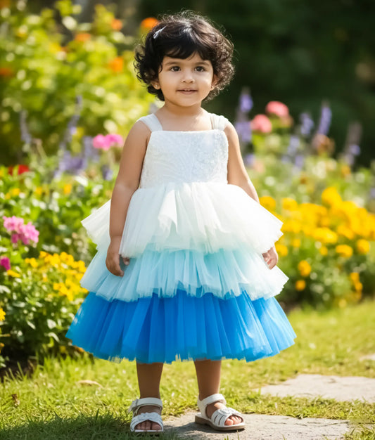 Off White Square Neck Yoke with Multicolor Step Frock For Baby Girl Birthday [Ready To Ship:5243]