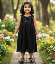 Black Satin Crush A-Line Frock For Baby Girl [Ready To Ship:5314]