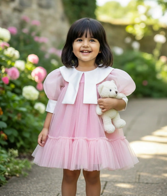Pastel Pink Tulle Net Christmas Frock for Baby Girl [Ready To Ship: 5339]