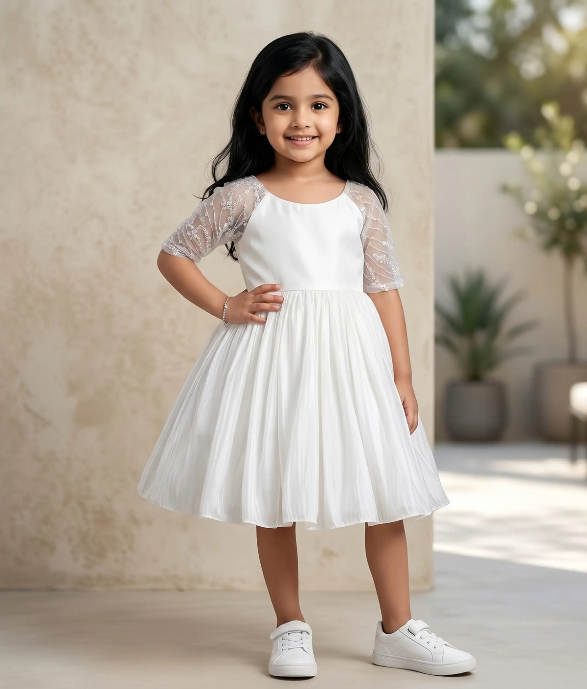 Off-White Lacer Organza Flower Girl Dress for Baby Girl [5380]