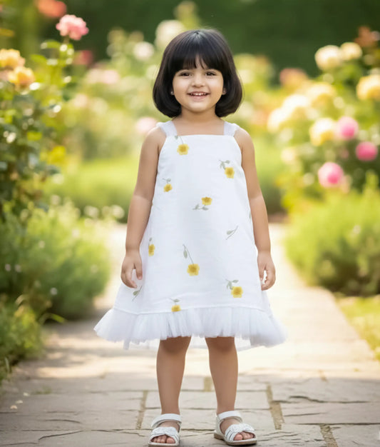 White Cotton Embroidery Frock For Baby Girl [Ready to ship: 5388]