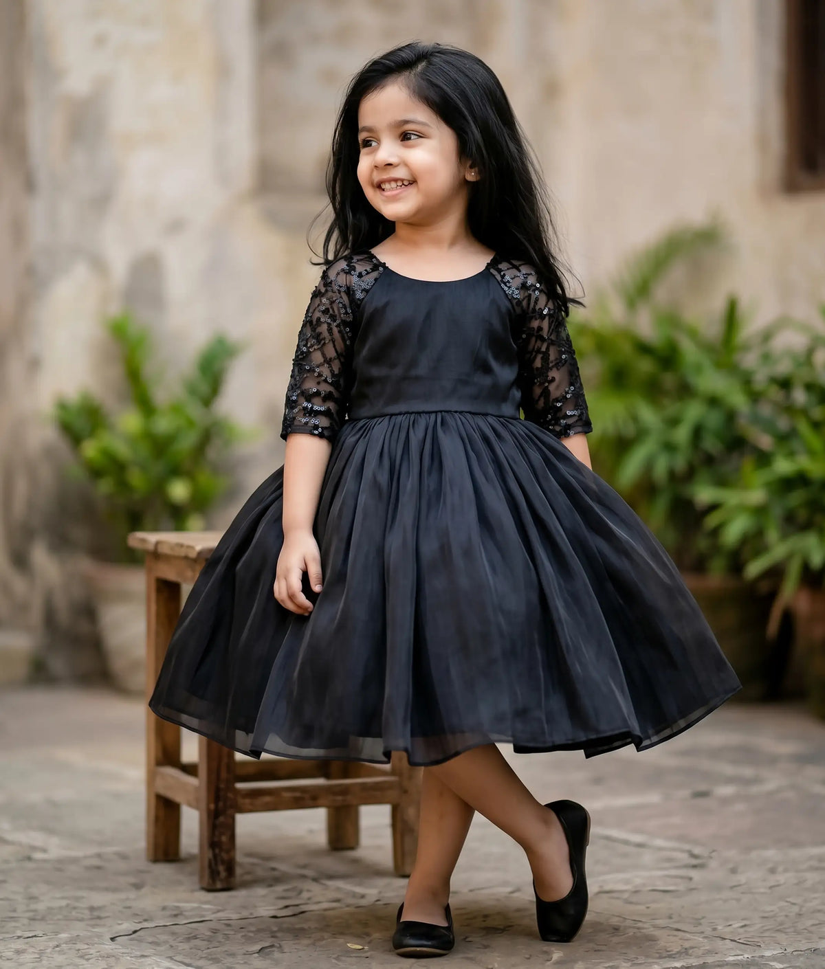 Black Lacer Organza Frock for Baby Girl [5412]