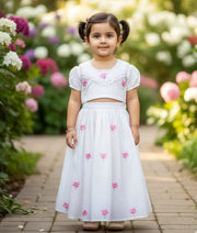 White Floral Embroidery Cotton Skirt and Top For Baby Girl [Ready to ship: 5475]