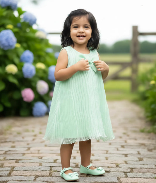 Sea Green Tuck Organza A-line Christmas Frock For Baby Girl [Ready to ship:5562]