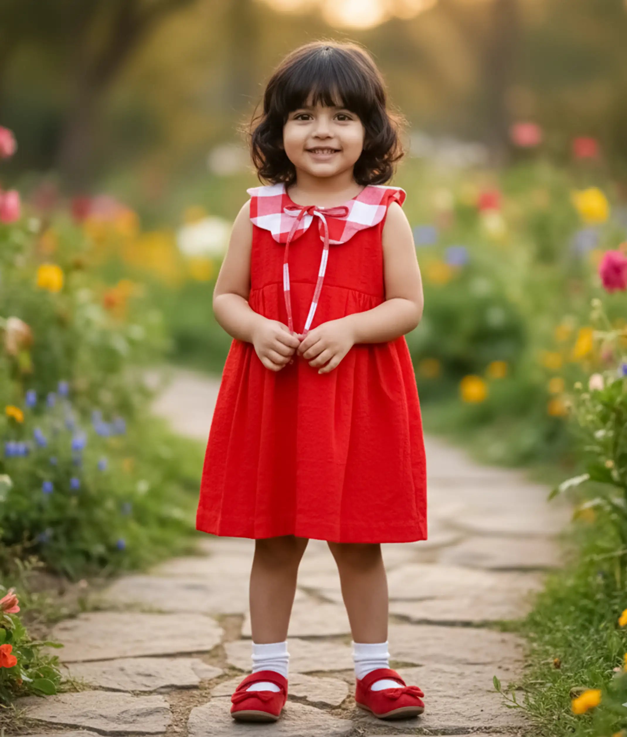 Red Cotton Christmas Frock for Baby Girl [5573]
