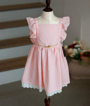 Pastel Pink Embroidered Linen Frock for Baby Girl [5583]