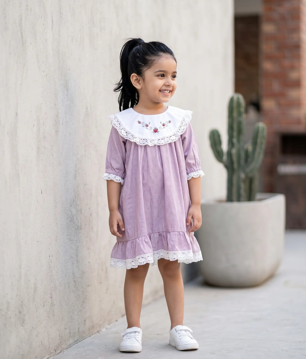 Red Small Check Cotton Christmas Frock For Baby Girl [5599]