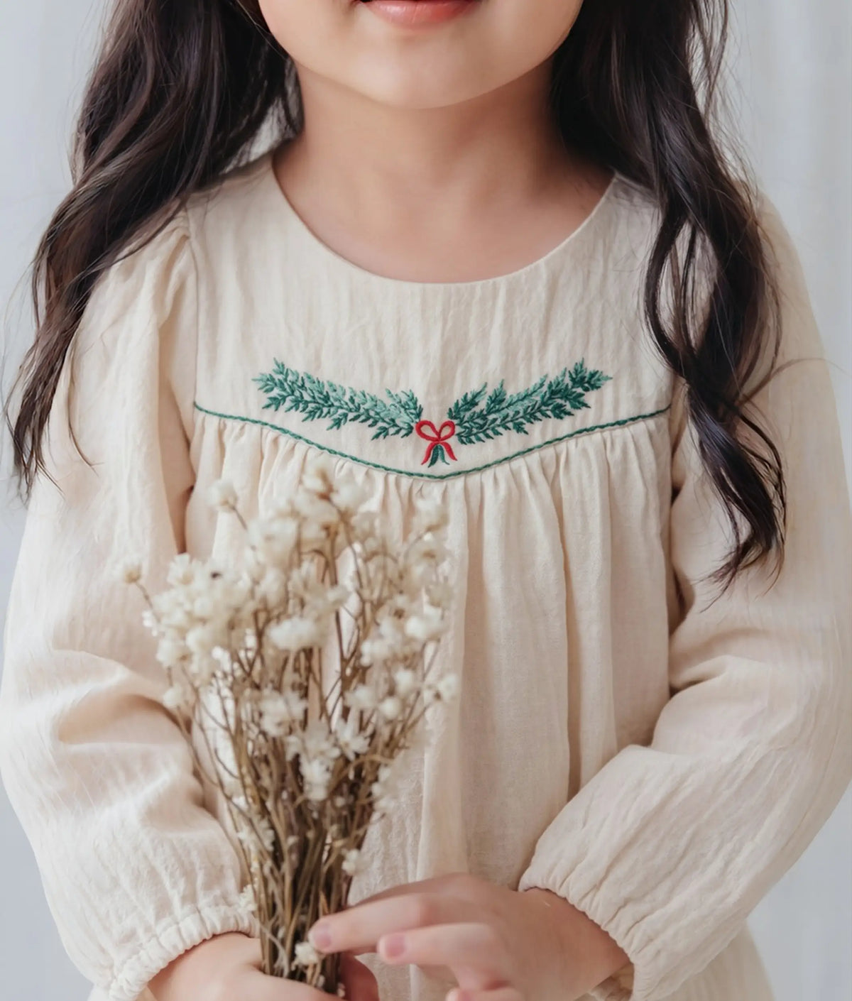 Beige Linen Embroidered Frock for Baby Girl [5610]