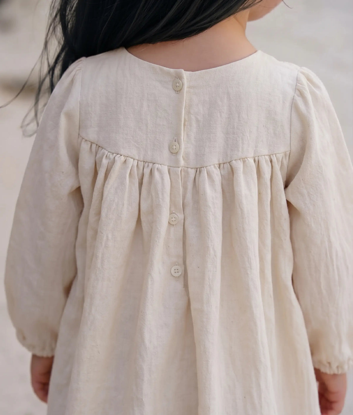 Beige Linen Embroidered Frock for Baby Girl [5610]