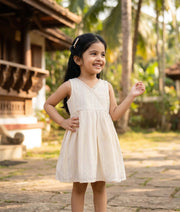 Off-white Striped Cotton Frock For Baby Girls [Ready To Ship: 6105]
