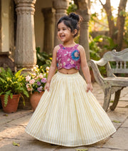 Onion Pink Silk Top with Kasavu Skirt for Baby Girl [6176]