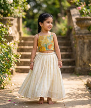 Yellow Silk Top with Kasavu Skirt for Baby Girl [6180]