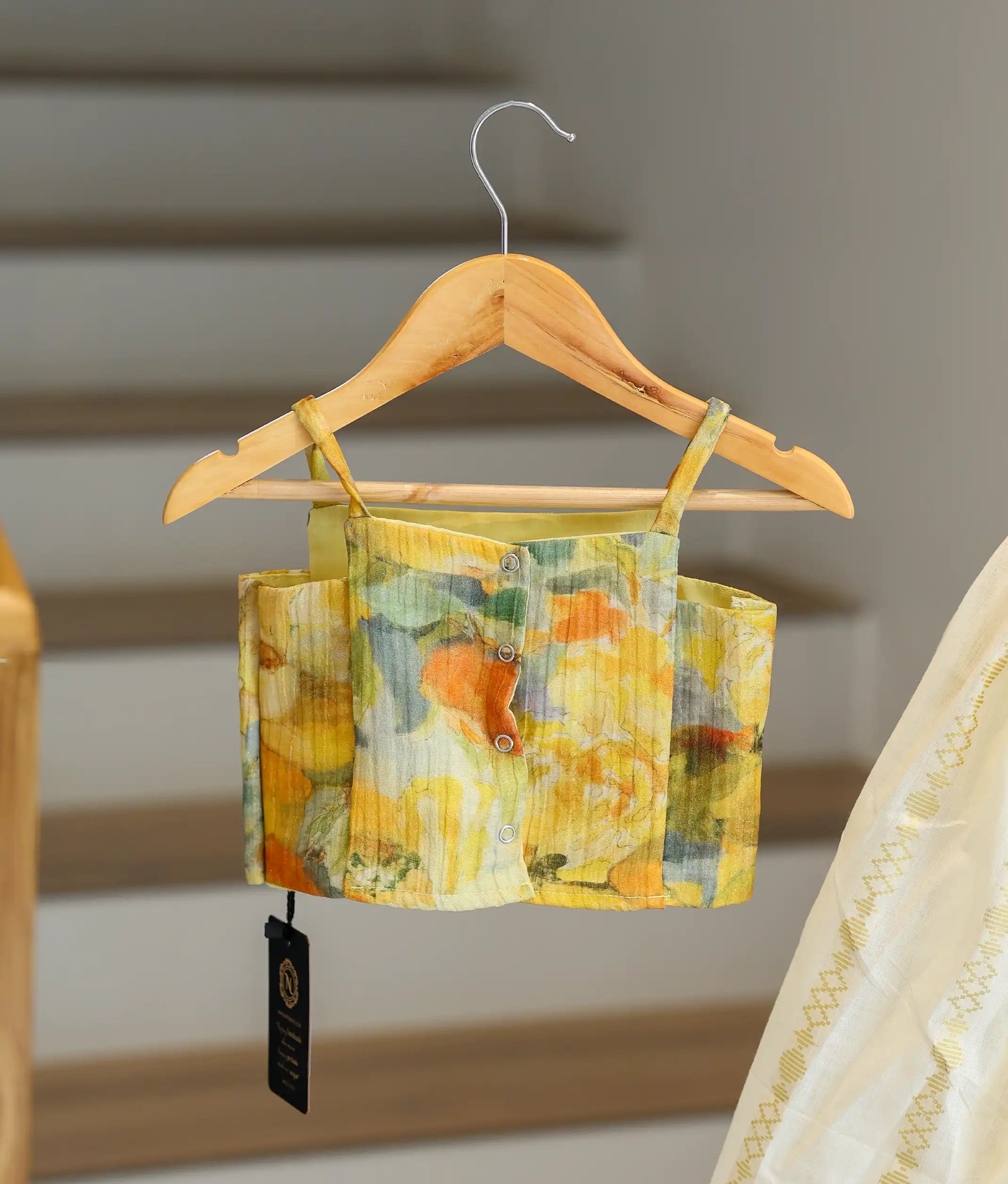 Yellow Silk Top with Kasavu Skirt for Baby Girl [6180]