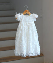Off-White Embroidery Work Material Baptism Gown For Baby Girl [6230]