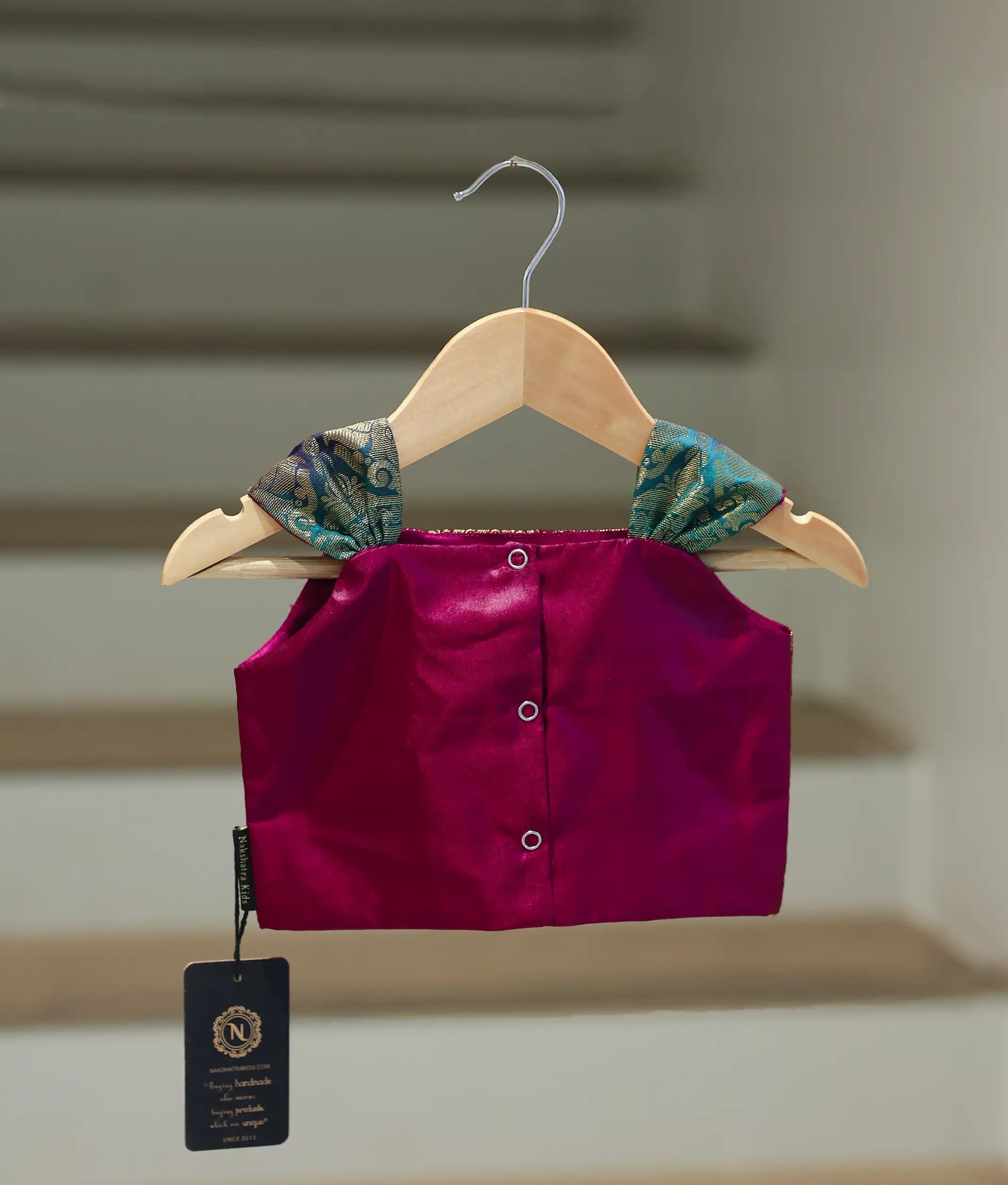Maroon And Green Kanchipuram Silk Skirt and Top for Baby Girl [6275]