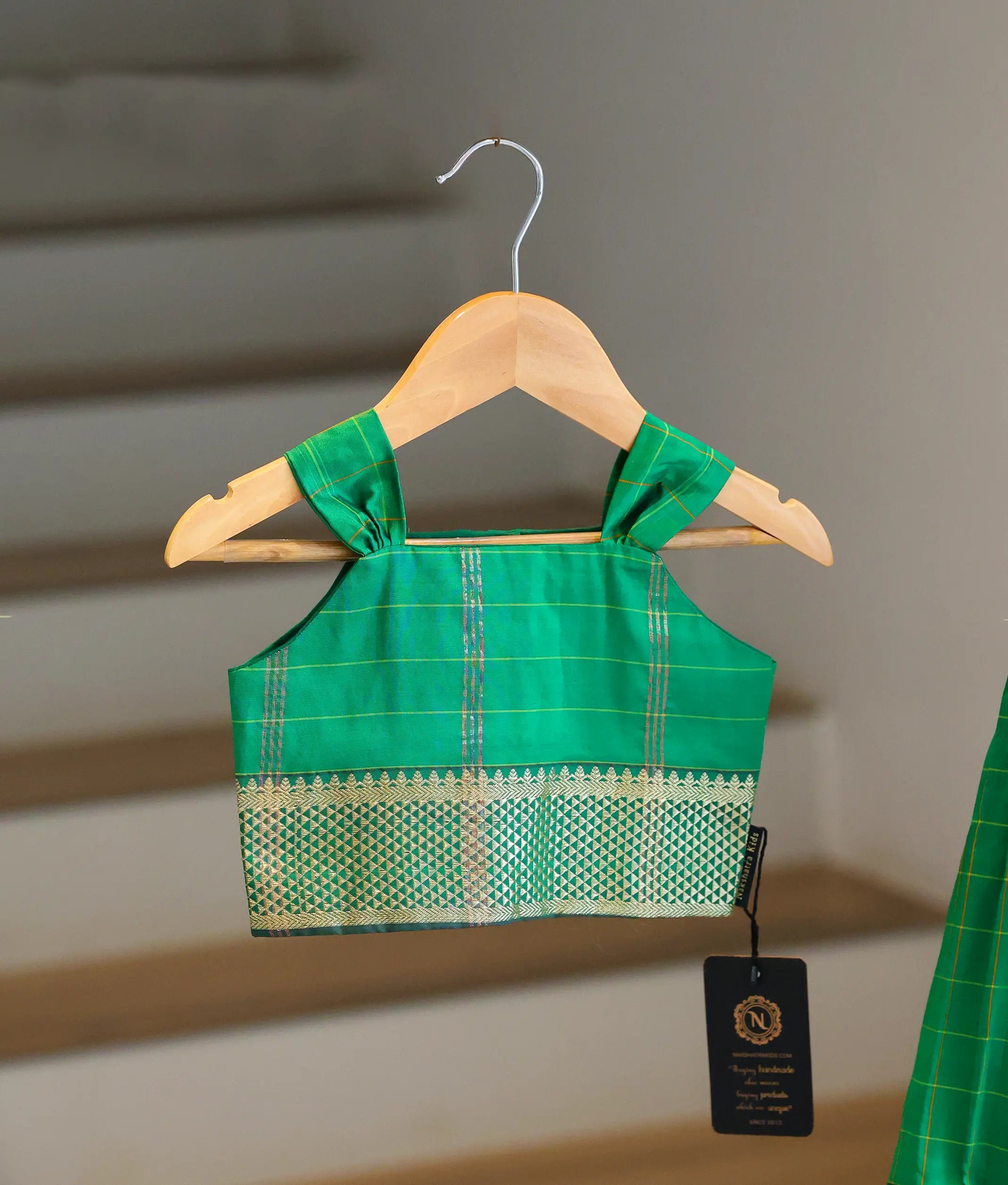 Green Kanchipuram Silk Skirt and Top for Baby Girl [6287]