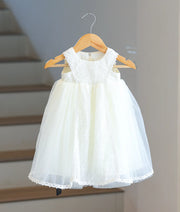 Off-white Tulle Net Embroidery Overlay Baptism Gown for Baby Girl [6311]