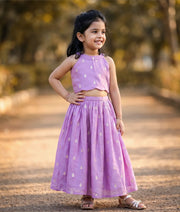 Lilac Lavender Golden Leaf Motifs Skirt and Top for Baby Girl [6348]
