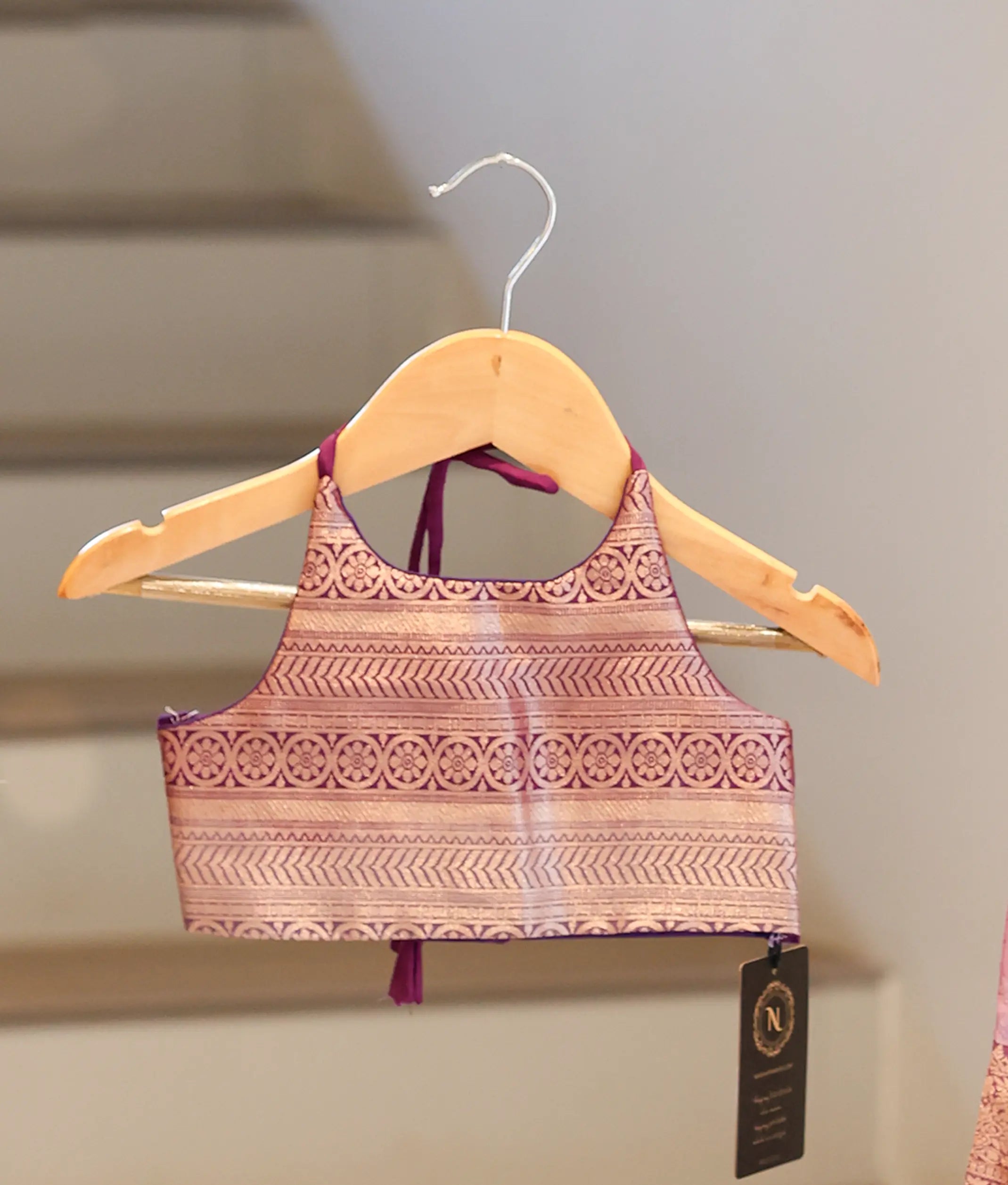Lilac Pink And Purple Kanchipuram Silk Skirt And Top for Baby Girl [6436A]