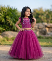 Pastel Grapewine Handworked Crop Top with Full Length Skirt For Baby Girl [7282]
