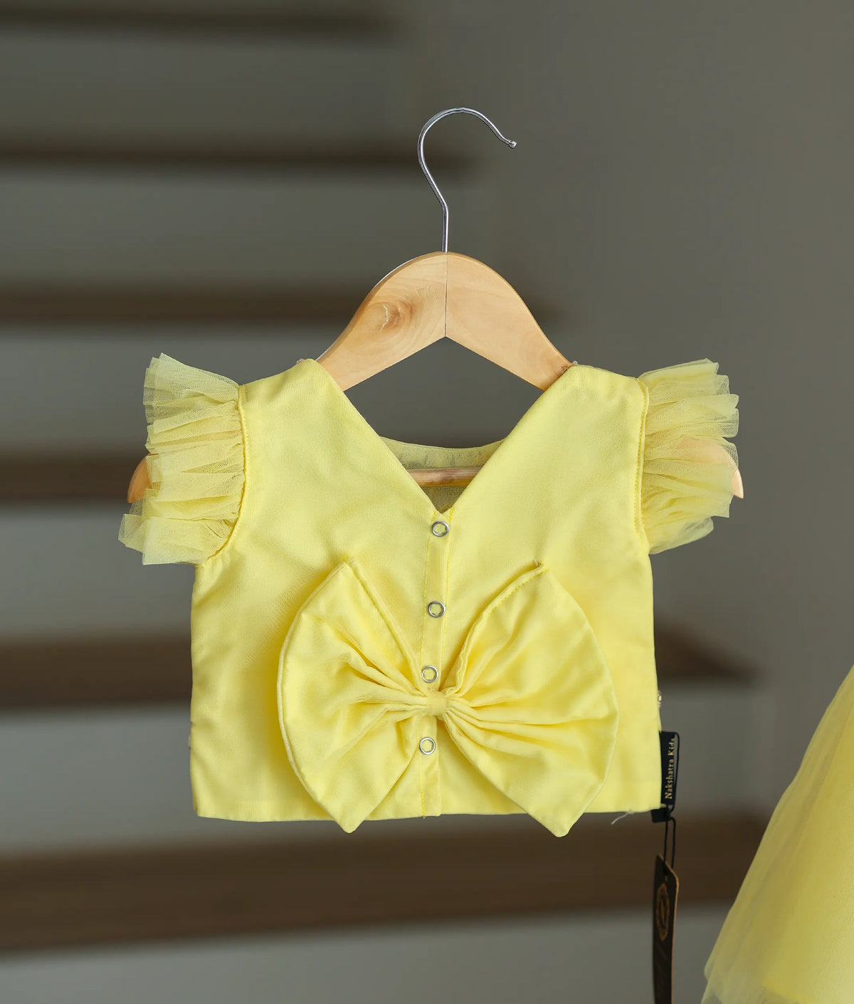 Pastel Yellow Handworked  Crop Top With Full Length Skirt  For Baby Girl [7349]