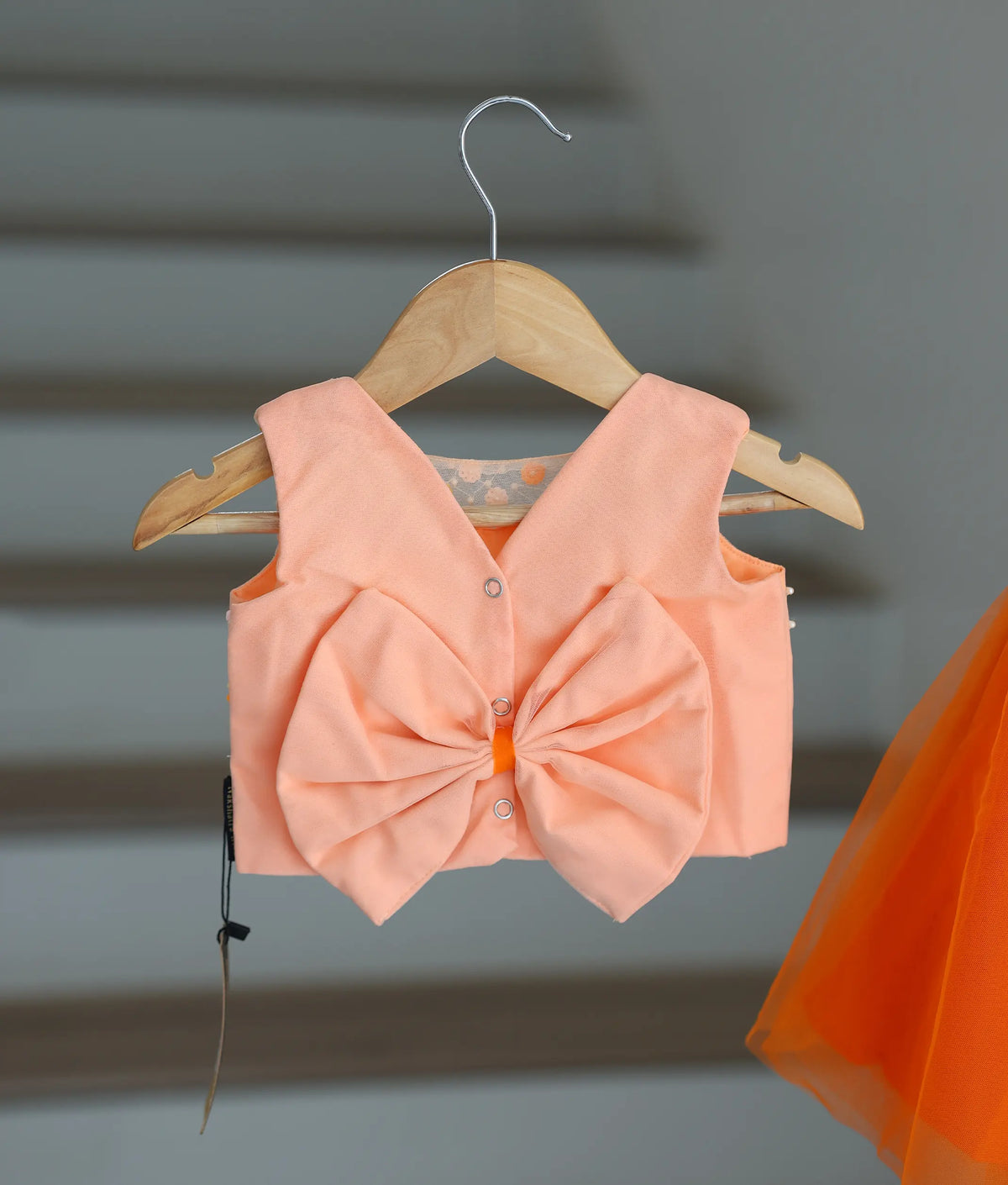 Peach Handwork Crop Top With Orange Full Length Skirt For Baby Girl [7475]