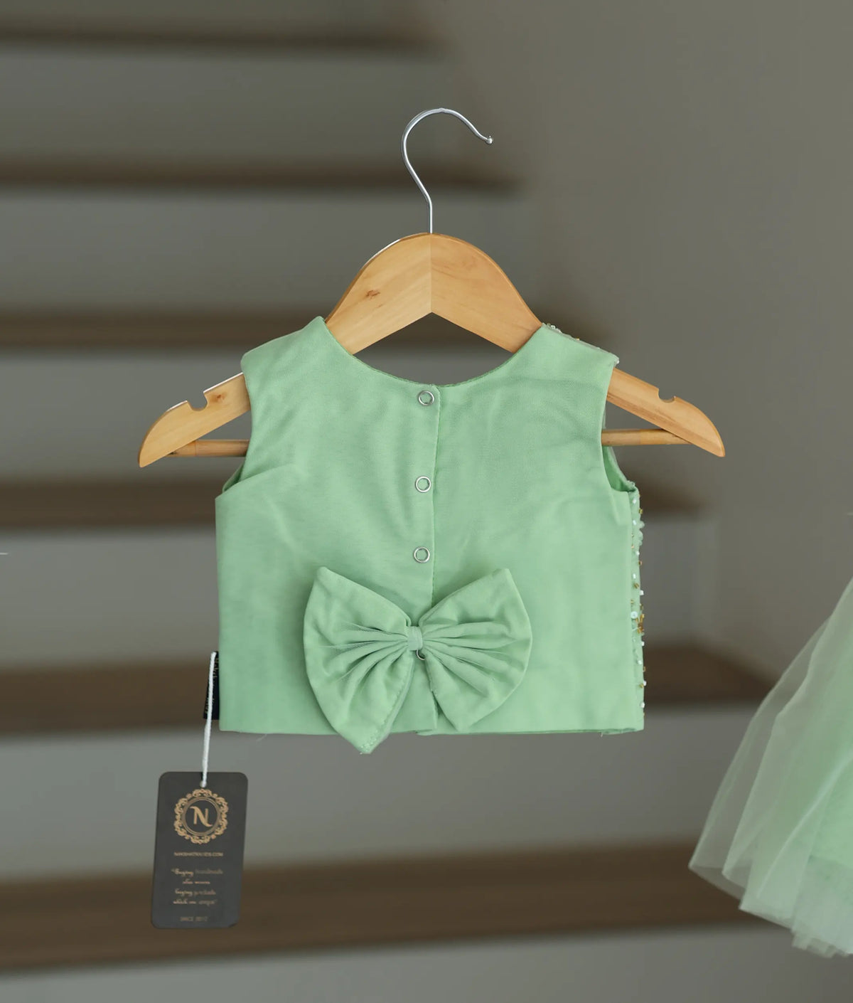 Pastel Green Handworked Crop Top with Skirt For Baby Girl [7576A]