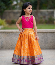 Pink Handworked Top With Banarsi Skirt For Diwali [7592]