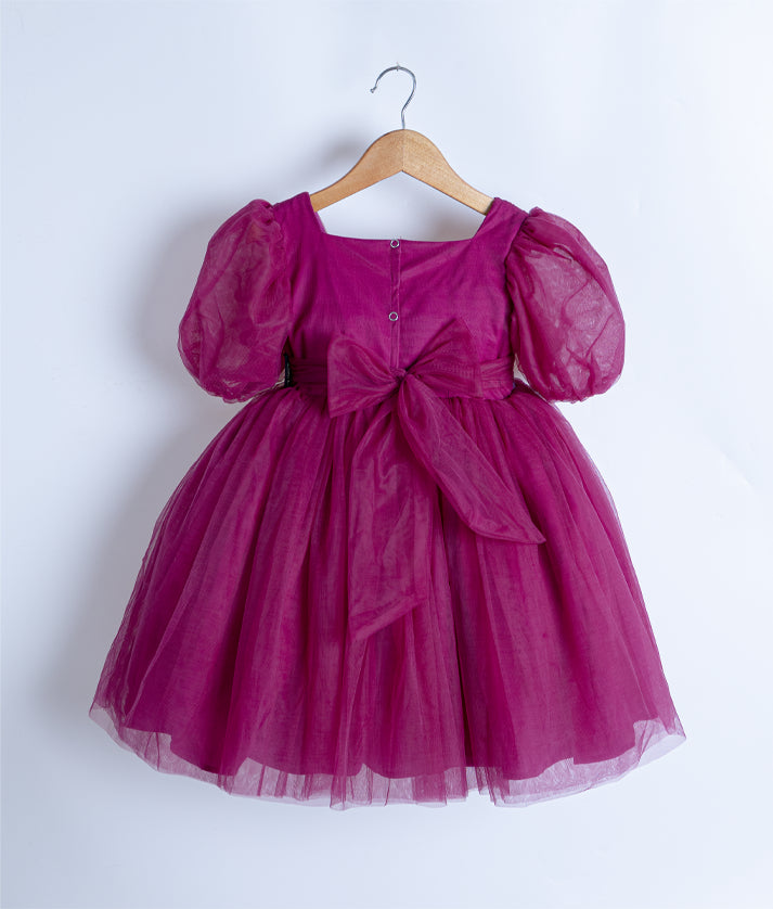 Grape Wine Embroidery Central Sash Casual Frock For Baby Girl [7716A]