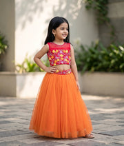 Hot Pink Handwork Crop Top with Full Length Skirt For Baby Girl [7787A]