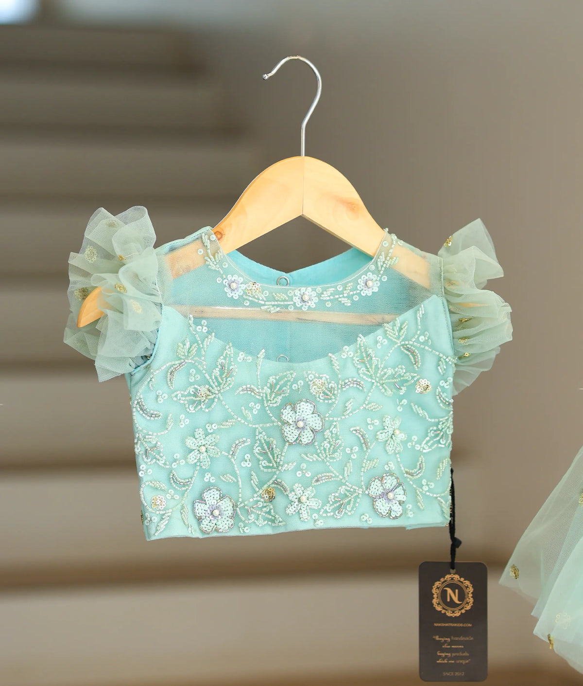 Pastel Blue  Handwork Crop Top with Full Length Skirt For Your little One [7817]