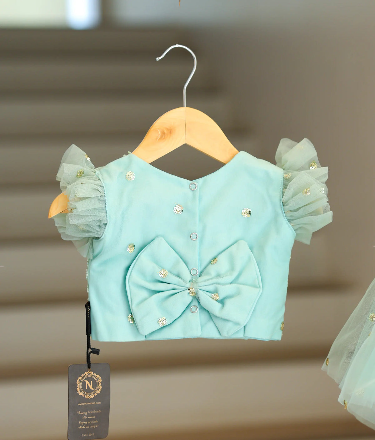 Pastel Blue  Handwork Crop Top with Full Length Skirt For Your little One [7817]