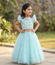 Pastel Blue  Handwork Crop Top with Full Length Skirt For Your little One [7817]