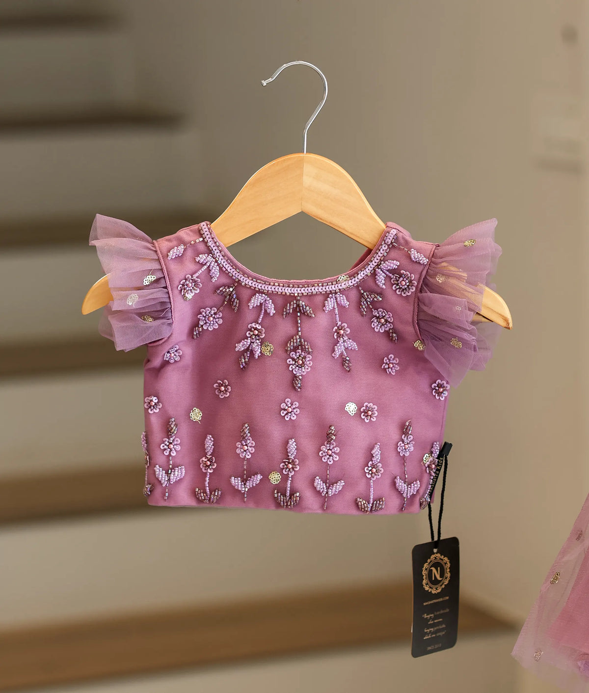 Pastel lavender Handworked Crop Top with Full Length Skirt For Baby Girl [7819]