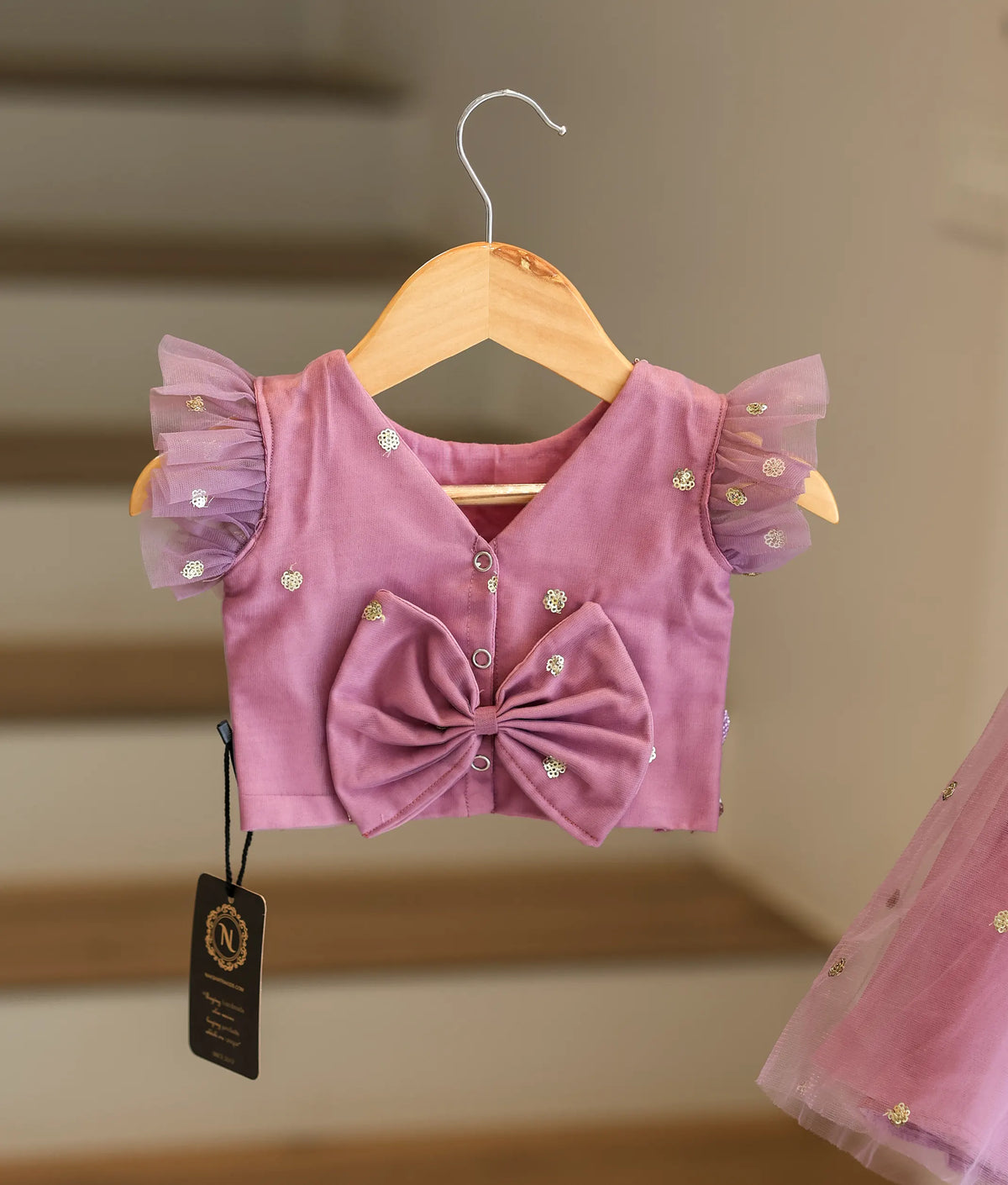 Pastel lavender Handworked Crop Top with Full Length Skirt For Baby Girl [7819]